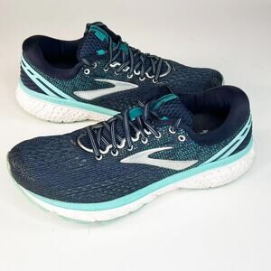 Brooks Ghost 11 Running Sneakers Shoes Navy Blue Teal Silver Women 8.5